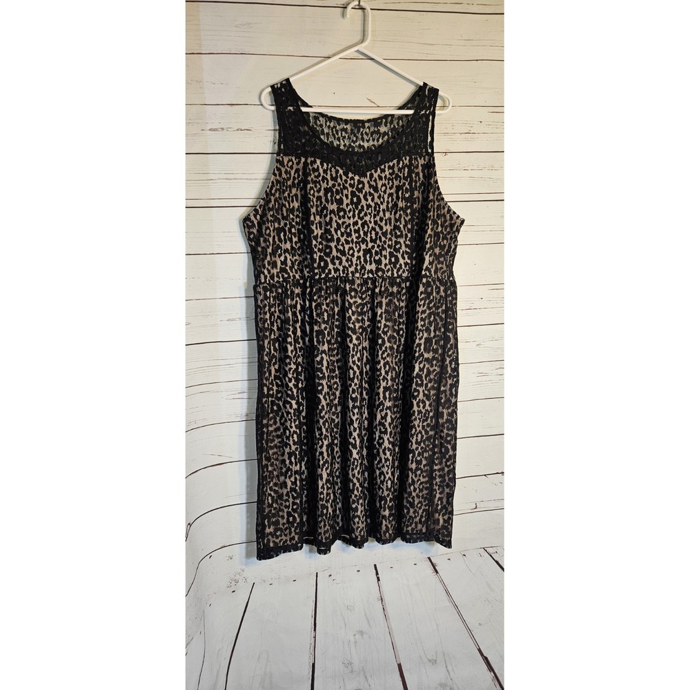 Lane Bryant Womens Leopard Print Lace Empire Waist Sleeveless Dress Tan Black 22